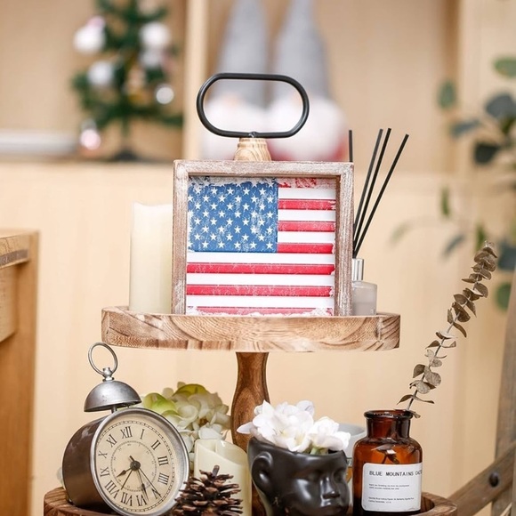 4th of July Frame Metal USA Flag Block Sign American Table Patriotic Wood Decor - Picture 2 of 8
